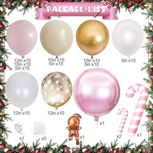 Pink Winter Onderland Balloon Arch Kit Snow flakes 4D Balloon Pastel Pink White Gold Snowflakes Balloons for Winter Wonderland Candyland Xmas Birthday Baby Shower Party Decorations