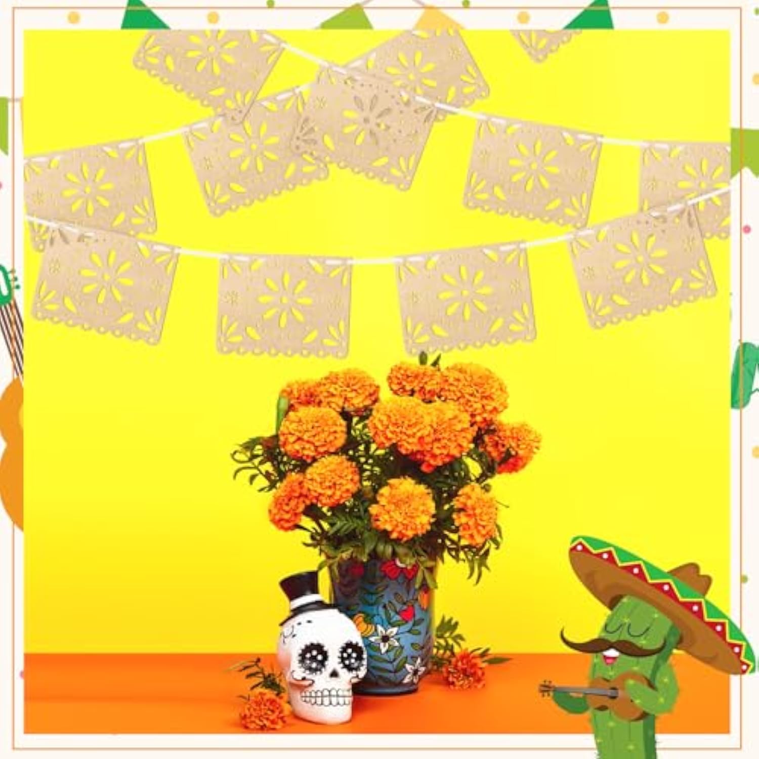 4 Pack Cielito Lindo Party Decoration Cielito Lindo Classroom Decor Wooden Papel Picado Banner Fiesta Mexican Wedding Banner For Cinco De Mayo Baby Shower Dia De Los Muertos(Classic)