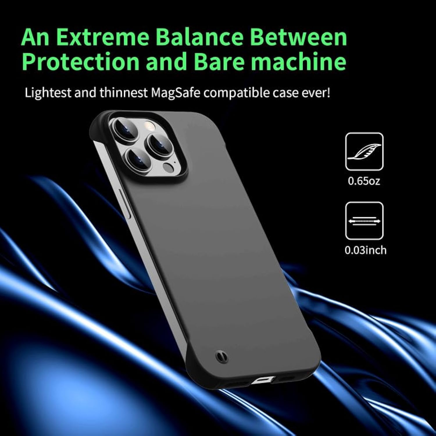 Slim Borderless For Iphone 15 Pro Max Phone Case 6.7"(2023) Ultra-Thin Lightweight Frameless Matte Hard Pc Cover Case With Pull Ring Shockproof Non Slip Rope,Suppor Wireless Charging-Black