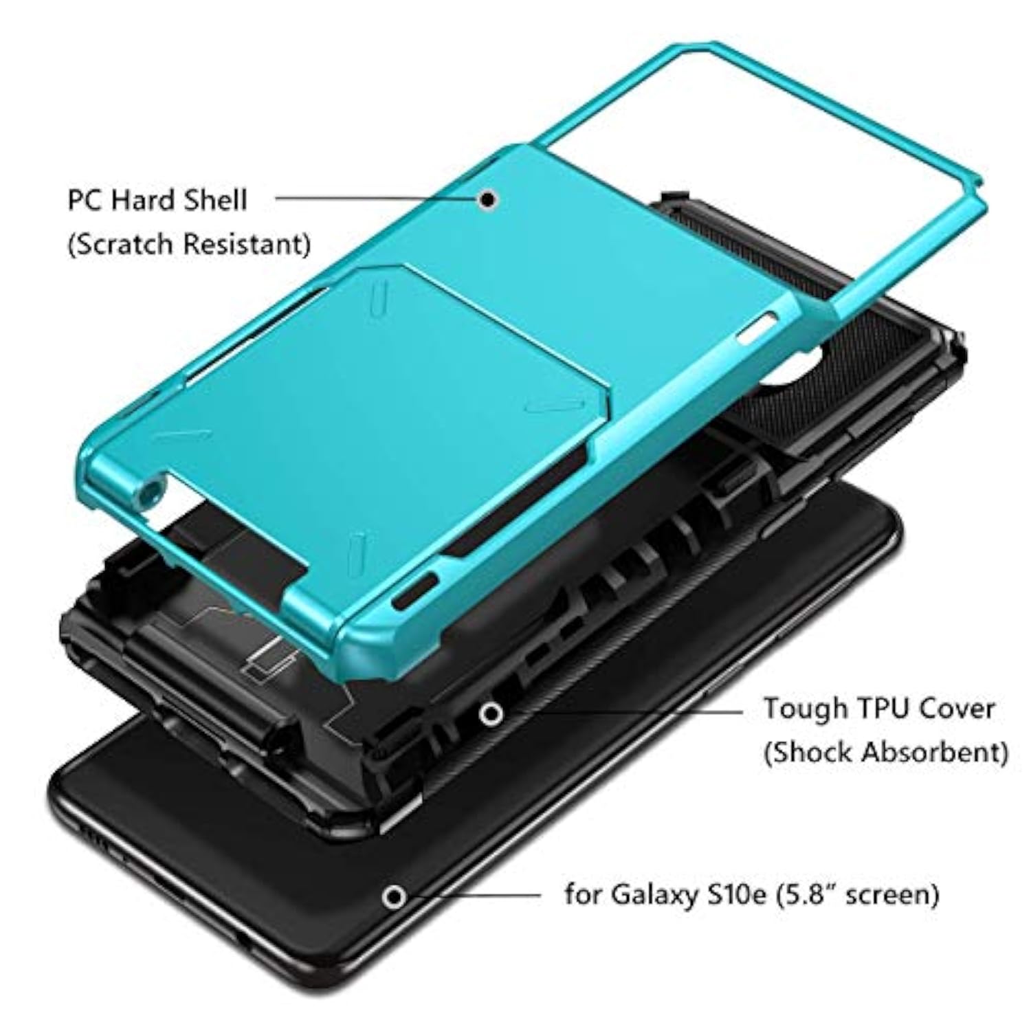 For Samsung Galaxy S10E Case Wallet [4 Card Pocket] Card Holder Slot Scratch Resistant Dual Layer Protective Bumper Tough Rubber Armor Hard Shell Cover Case For Galaxy S10 E Light Blue