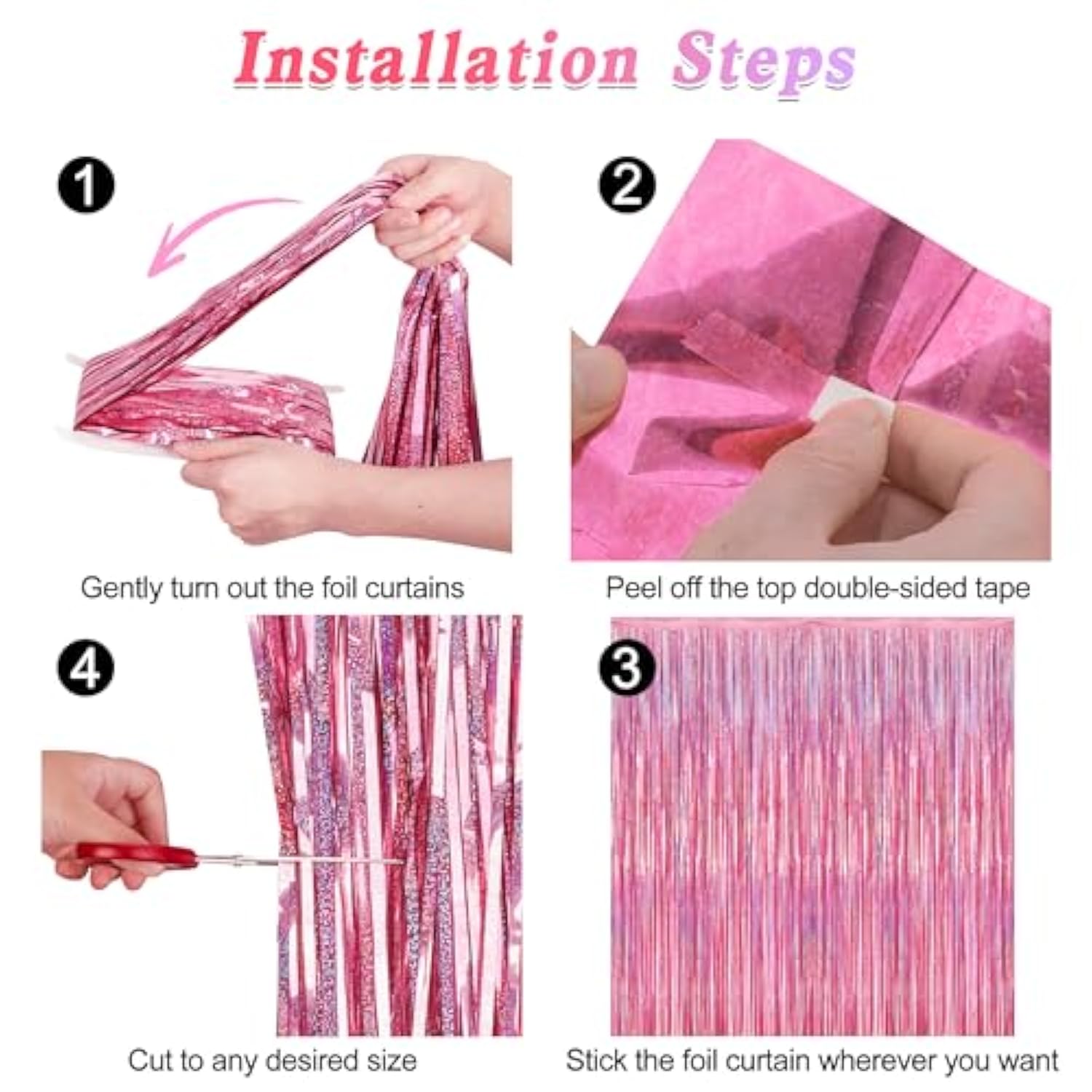 2 Pack Glitter Pink Backdrop, 3.28 Ft X 7.05 Ft Birthday Party Decorations, Laser Pink Fringe Curtains Foil Streamer Tinsel, Pink Curtains Photo Backdrop Happy Birthday Valentines Day Backdrop