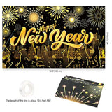 Extra Large Black Gold Happy New Year 2026 Banner Photo Backdrop Decor