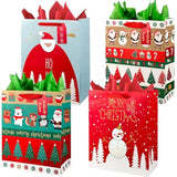 12Pcs Large Christmas Gift Bags With Tissues, Reusable Treat Bags With Handles, Tote Goodie Bags And Holiday Gift Bags Bulk For Xmas Gifts Decorations