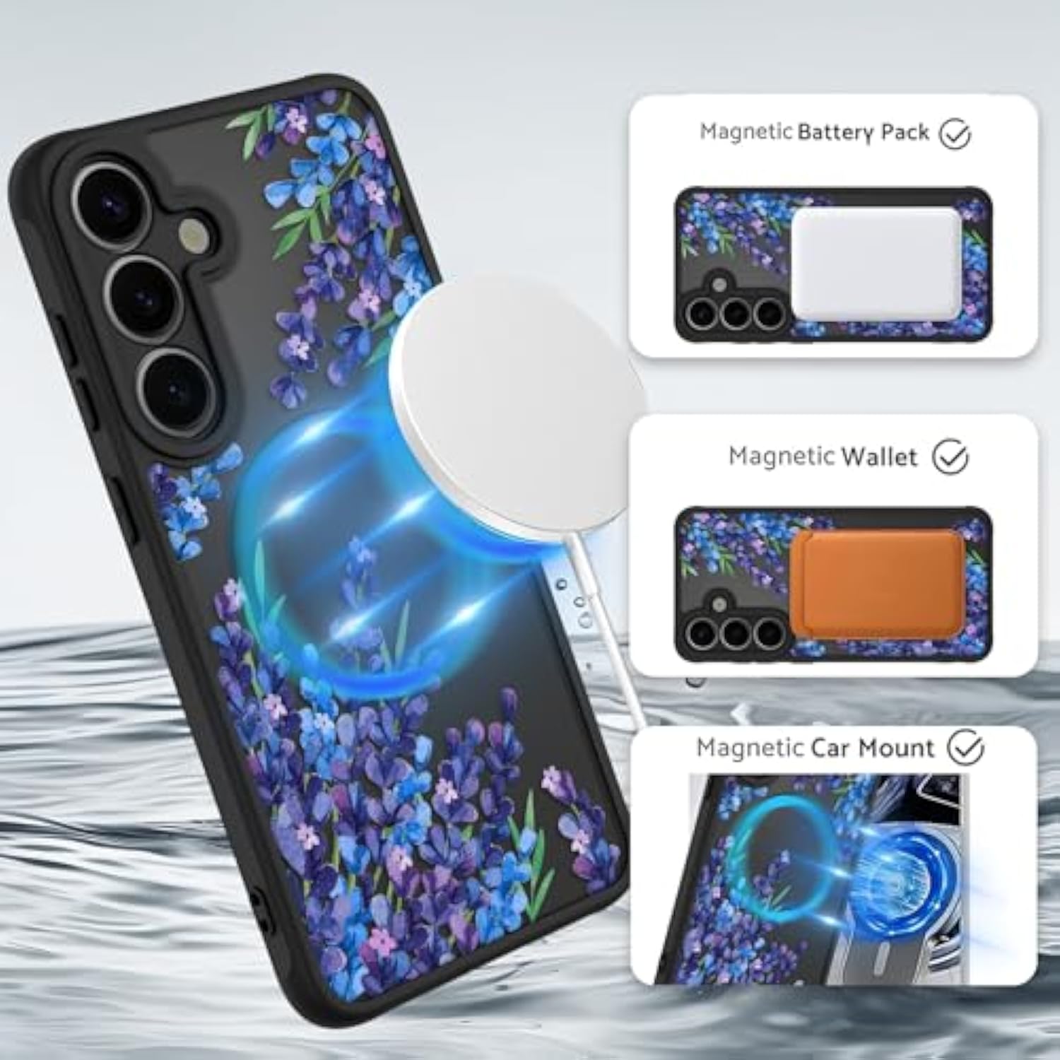 OOK Case for Samsung Galaxy S25 Plus 6.7 Inch (Wireless Charging Compatible) Purple Floral Flowers Lavender Translucent Phone Cover Soft TPU + Hard PC Anti-Scratch Shockproof Magnetic Case for Women