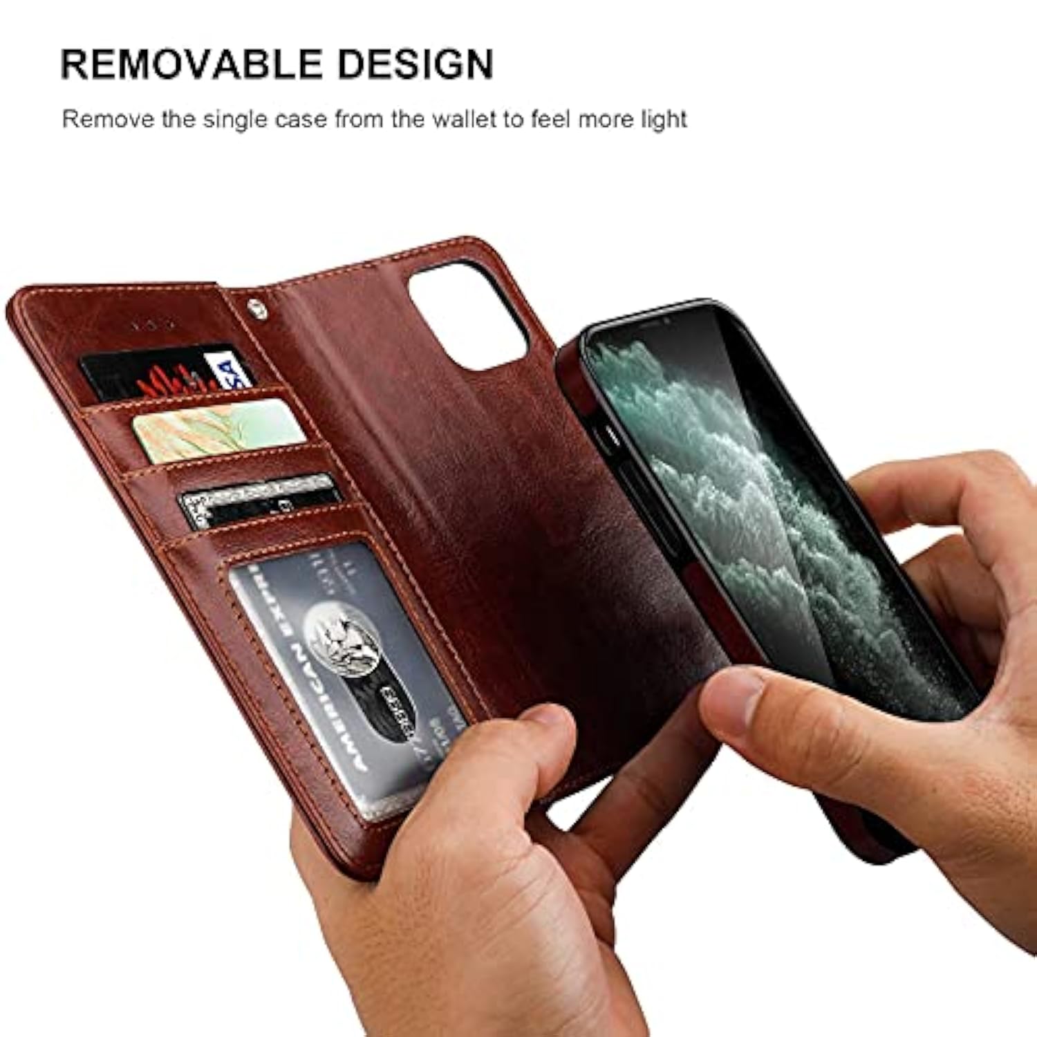 Compatible With 12 & 12 Pro Wallet Case With Card Holder Pu Leather Magnetic Detachable Kickstand Shockproof Wrist Strap Removable Flip Cover 6.1 Inch (Brown)