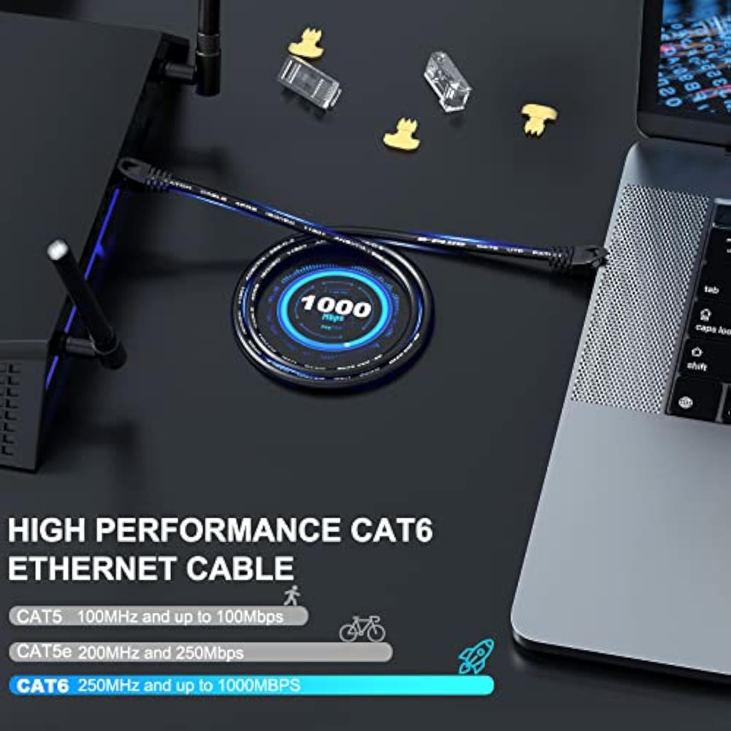 30Ft Ethernet Cable Cat6, Internet Rj45 Cable, Round Patch Cable Wire For Home