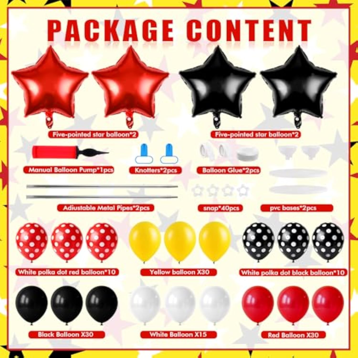 2 Set Adjustable Mouse Theme Birthday Balloon Column Stand Kit Polka Dot Red Black Yellow Balloons Arch Garland For Halloween Christmas Baby Shower Wedding Birthday Party Decorations Supplies