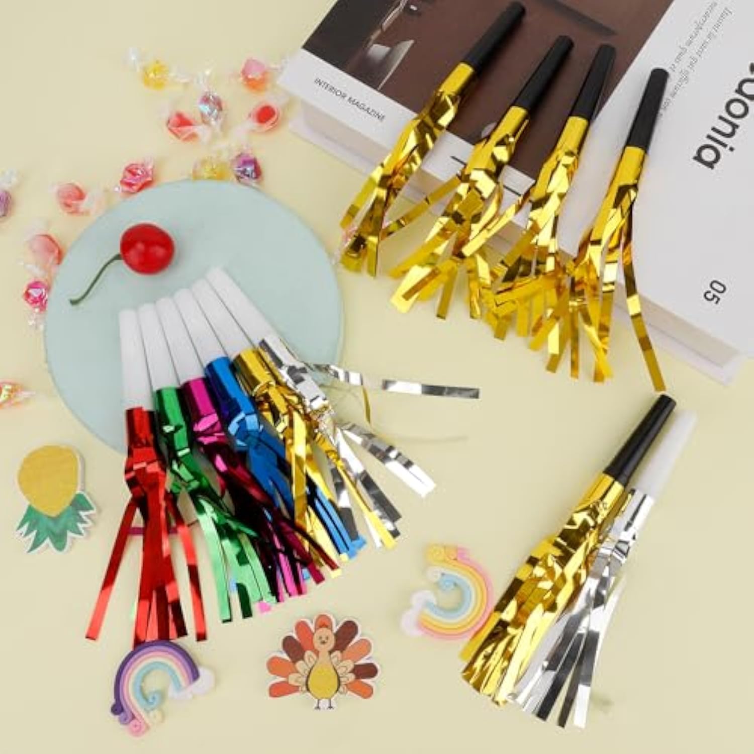 24Pc Gold Noise Makers Party Blowers Birthday Christmas New Year Favors