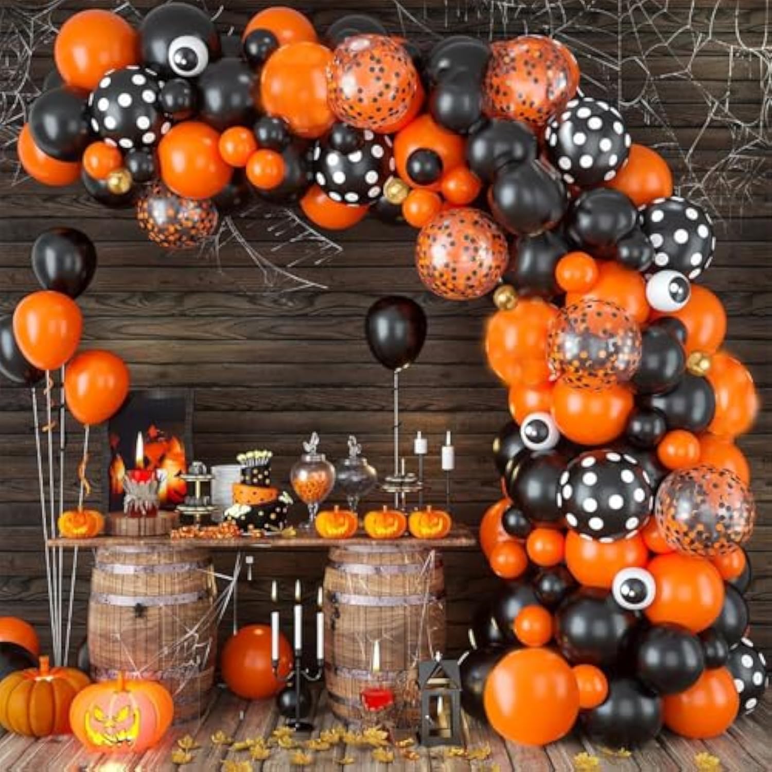 140pcs Halloween Balloon Garland Arch Kit with Bats Eyeball Boo Balloons Party Decorations