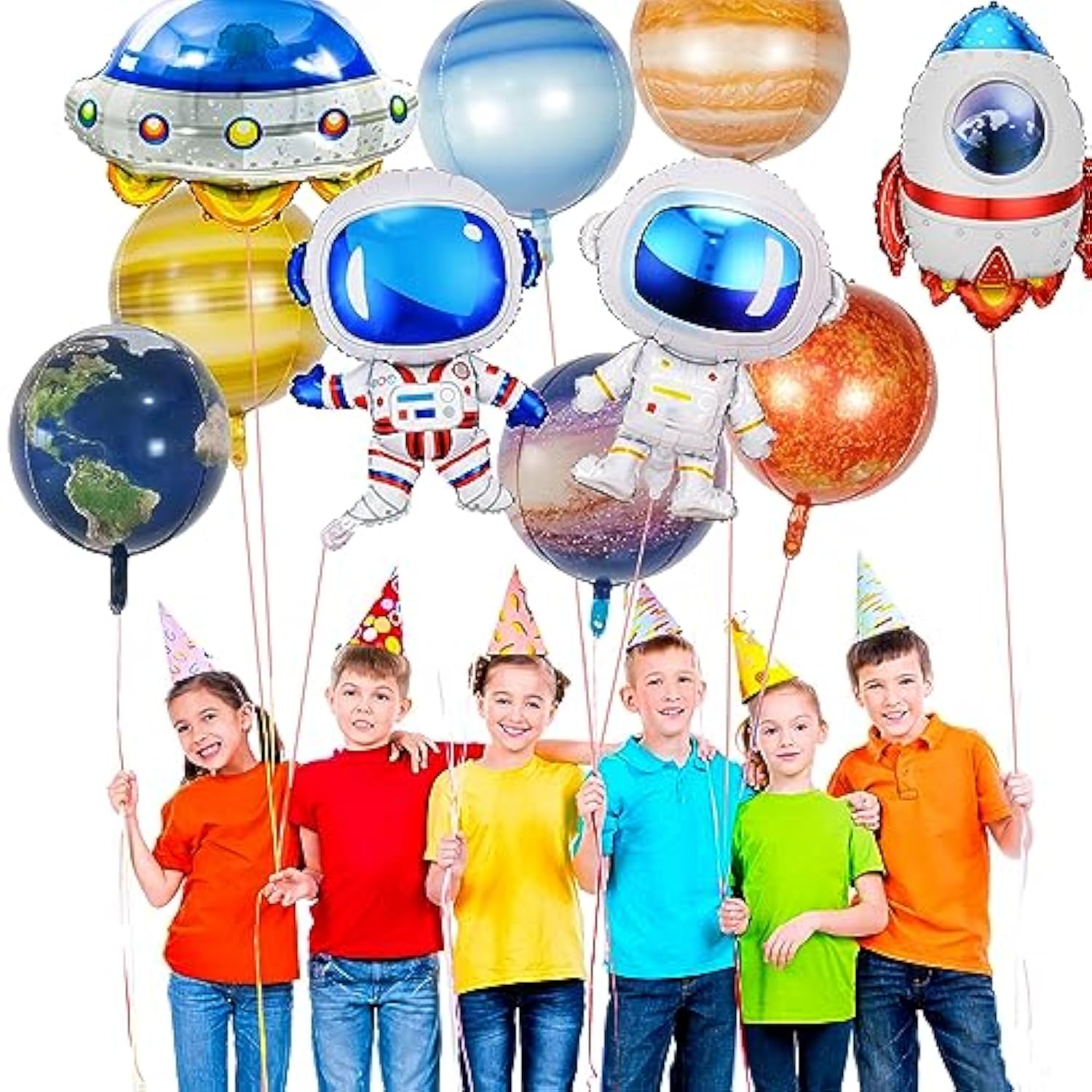 16 Pieces Galaxy Space Balloons - Large Outer Themed Decorations Rocket Spaceship Astronaut Planet Foil Balloons For Kids Birthday Baby Shower Party Supplies