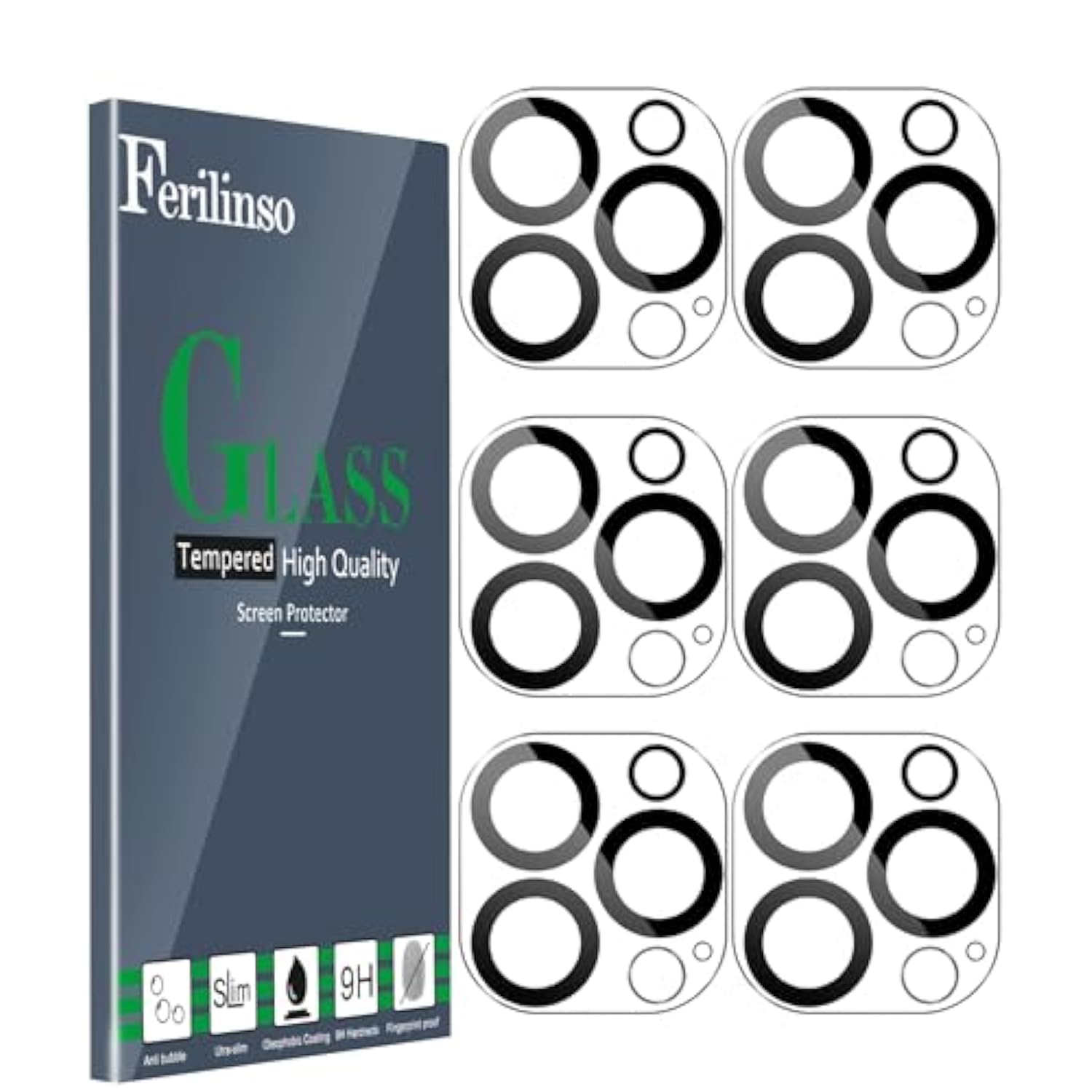 6-Pack iPhone 14/15 Pro Max Camera Lens Protector 9H Glass