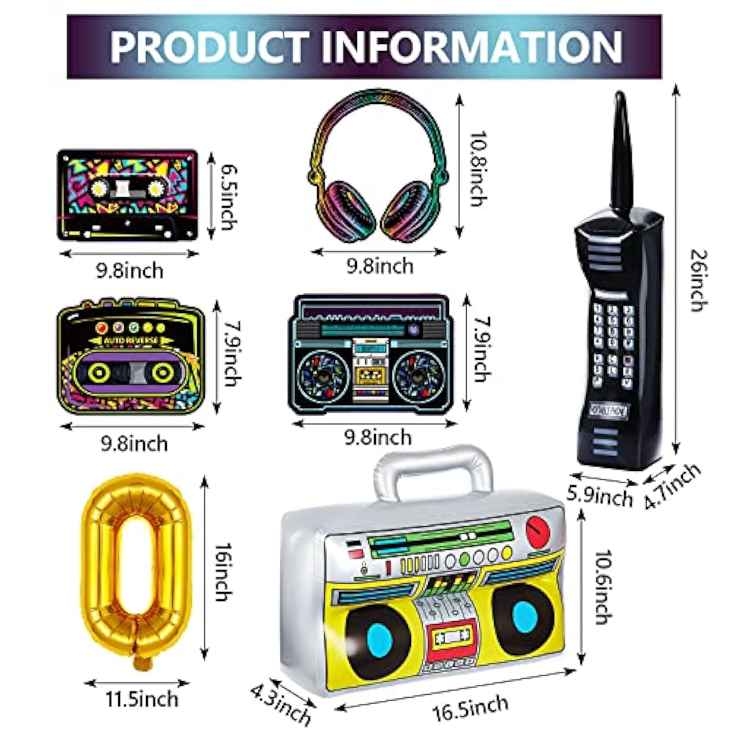 26 Pieces 80S 90S Decorations Inflatable Radio Boombox Inflatable Mobi