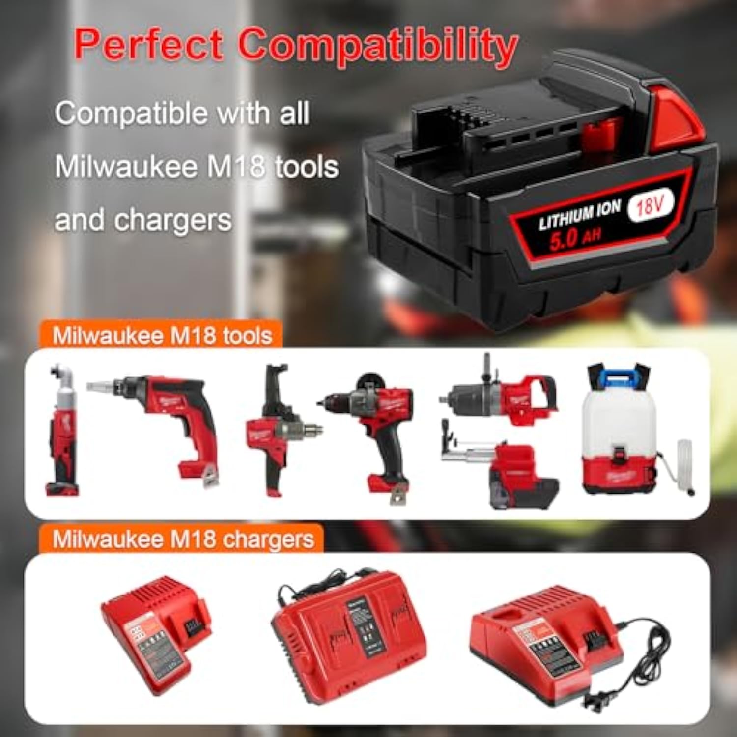 5.0Ah 18V Lithium Replacement Battery For M18 Battery?Compatible With Milwaukee M18 Cordless Power Tools 48-11-1852 48-11-1850 48-11-1840 48-11-1890 48-11-1828 48-11-1815