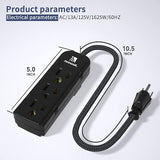 Small Power Strip 1Ft 2 Pack 3 Outlet Short Extension Cord Black ETL