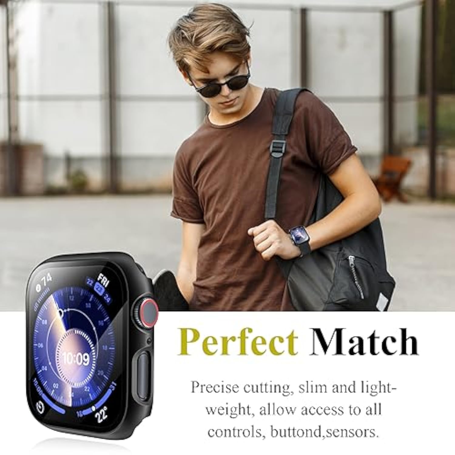 [3 Pack] Case For Watch Series 9 Screen Protector 45Mm Series 8 Series 7, Hard Pc Bumper Cover Hd Tempered Glass Full Protective Case For Iwatch Series 9/8/7 Accessories 45Mm, Black