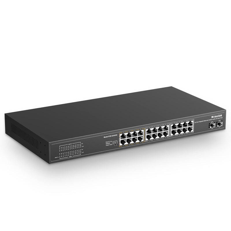 26 Port Gigabit Poe Switch, 24 Gigabit Poe+ Ports, 2 Gigabit Sfp Uplink, 300W