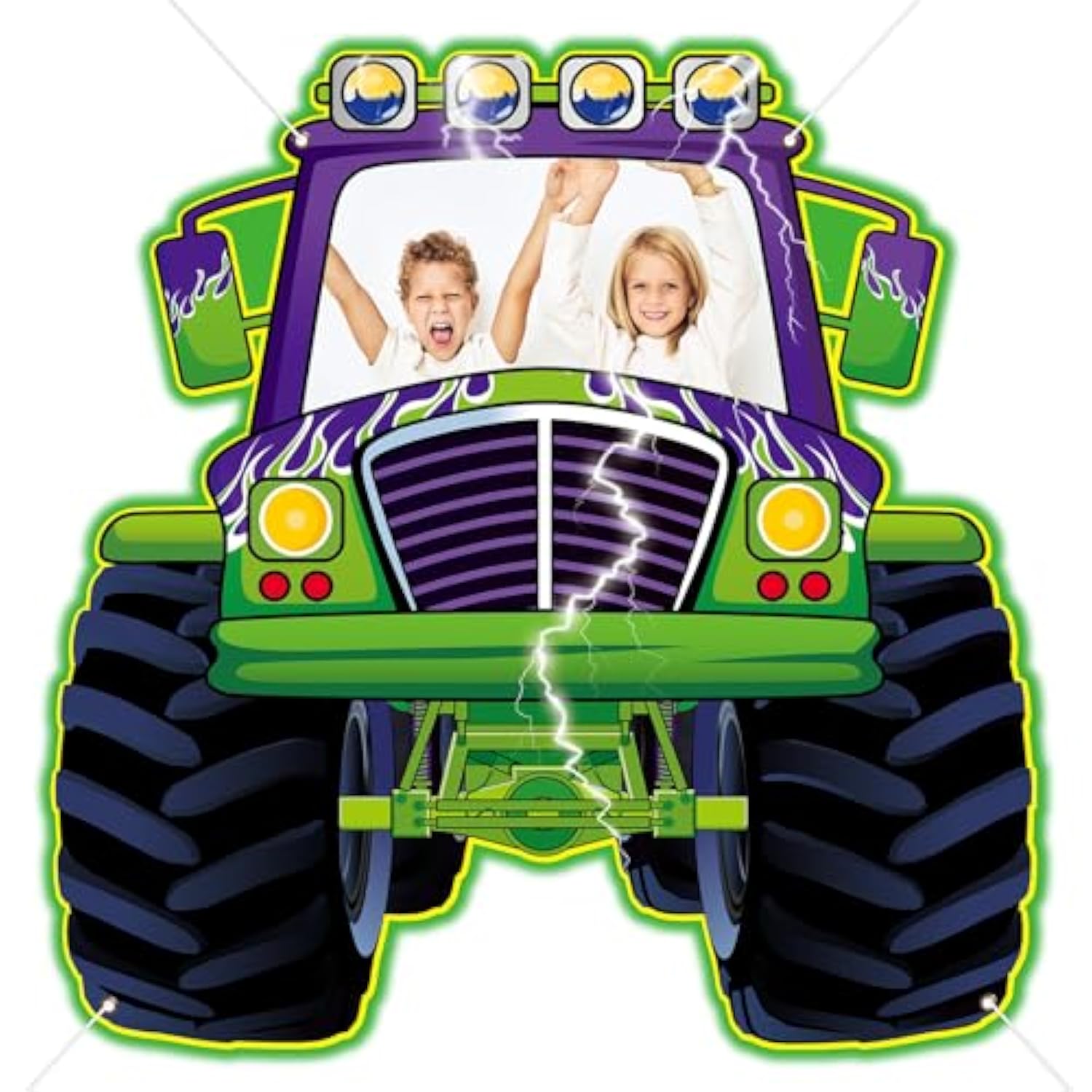 Monster Truck Photo Booth Props For Green And Purple Truck Party Supplies Large Monster Photo Background Party Games Banner For Boys Baby Shower Happy Birthday Theme Celebration Decoration 70 * 67In