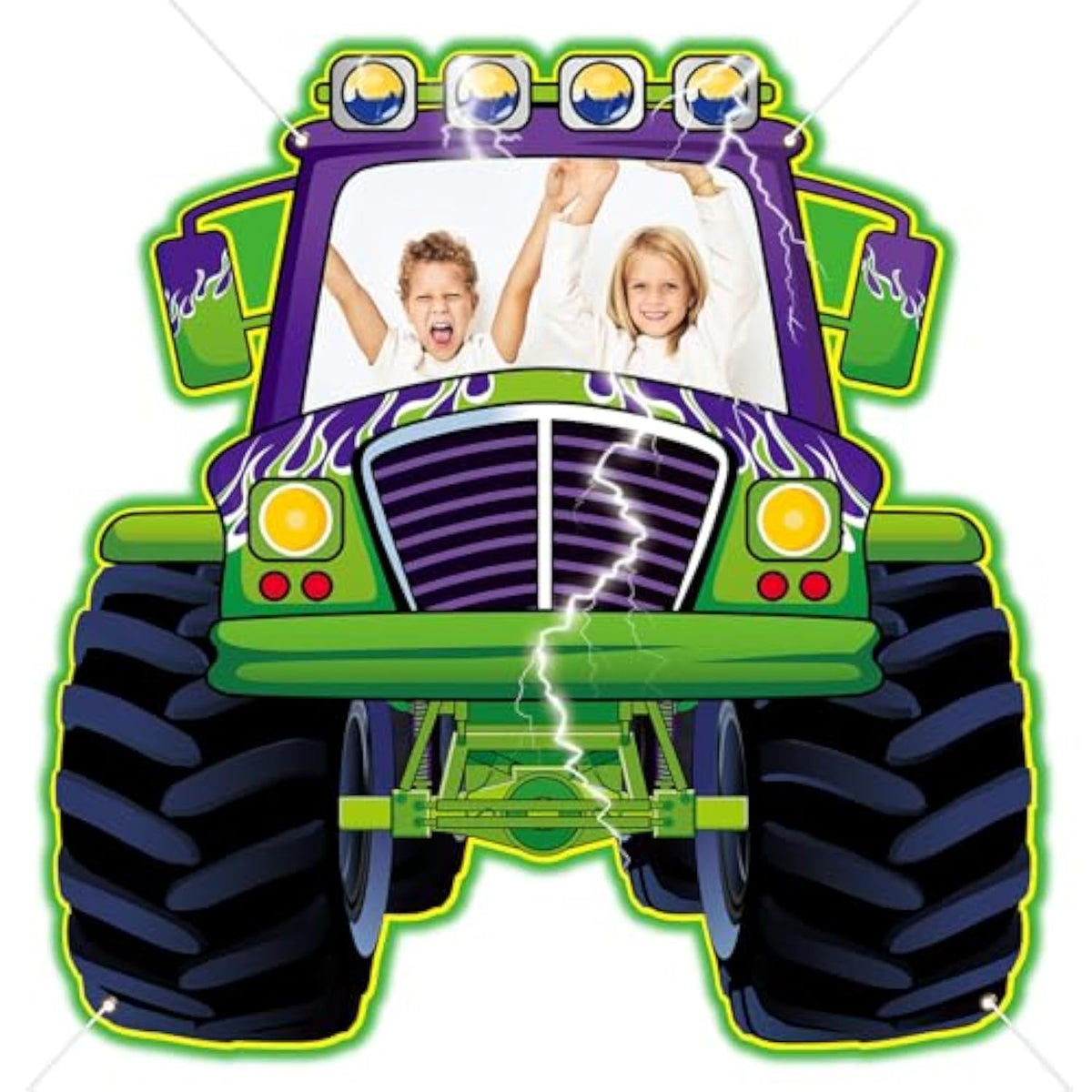 Monster Truck Photo Booth Props For Green And Purple Truck Party Supplies Large Monster Photo Background Party Games Banner For Boys Baby Shower Happy Birthday Theme Celebration Decoration 70 * 67In