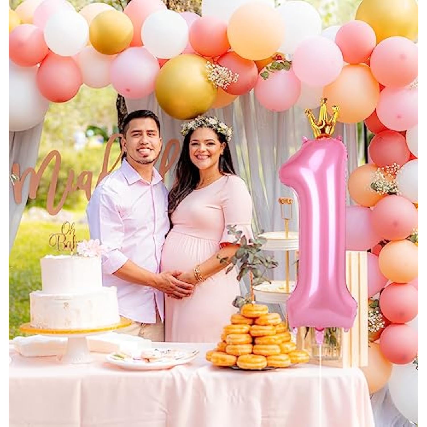 40" Pink Crown Number 1 Balloon – Princess 1st Birthday Decorations