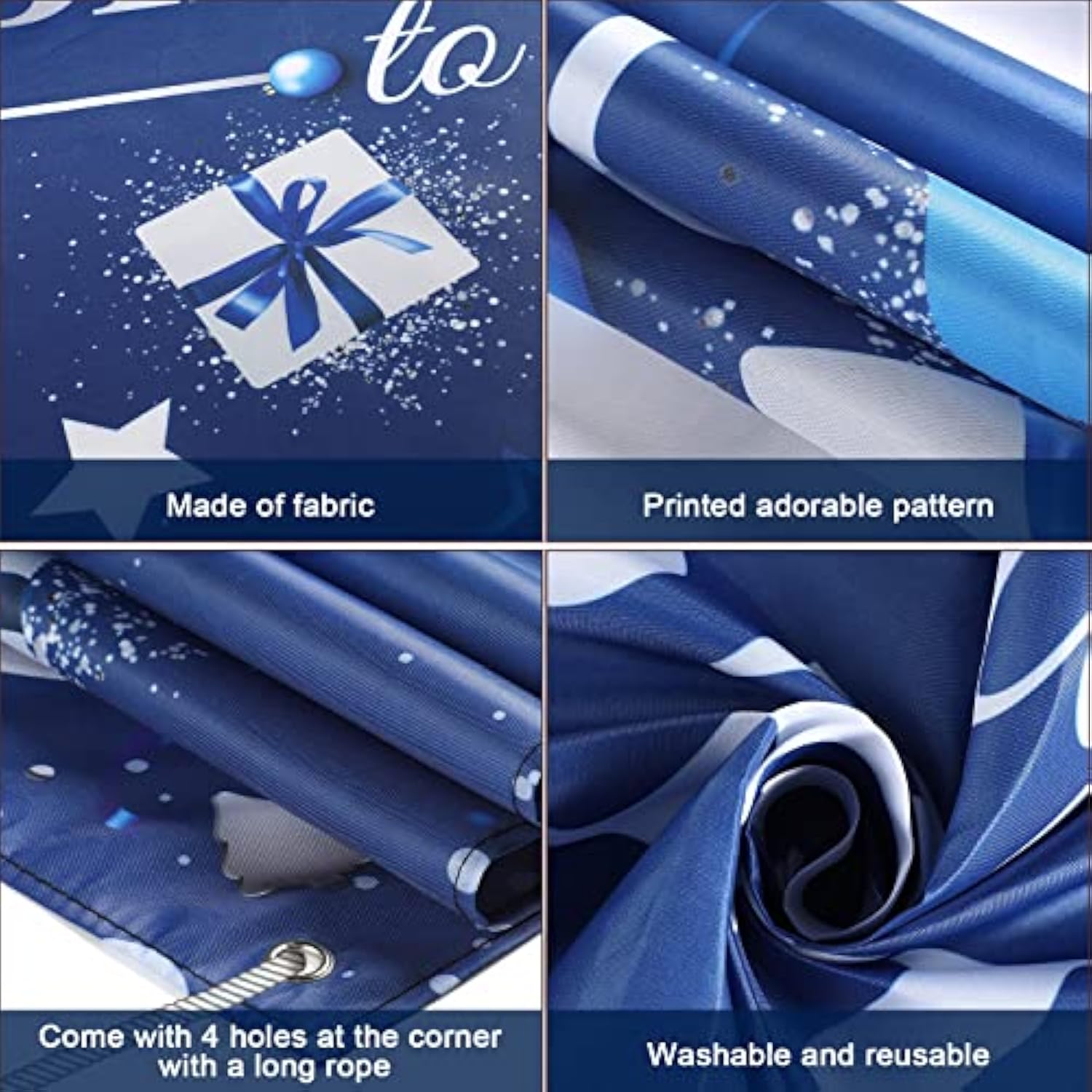 Navy Blue & Silver Happy Birthday Backdrop – 72.8" x 43.3" Banner for Party Decor