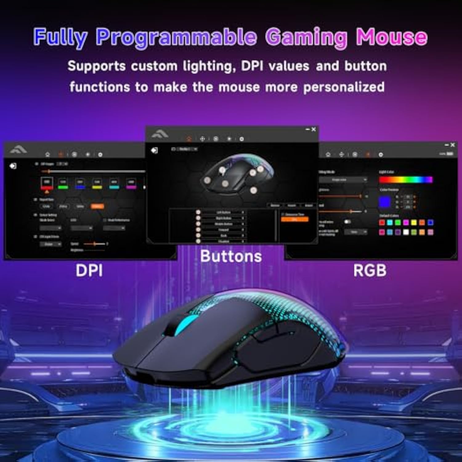 Wireless Gaming Mouse, 12000 Dpi, Tri-Mode 2.4Ghz/Usb-C Wired/Bt5.3 Gaming Mouse, Python Skin Texture Rgb Backlit, 6 Programmable Buttons, 75Hr Battery Life For Pc, Mac, Laptop - Black