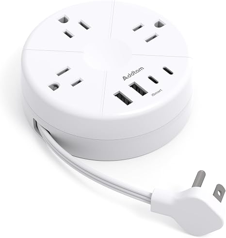 Cruise Approved Power Strip 3 Outlets 4 USB Ports 2 USB C 5FT Retractable Cord White