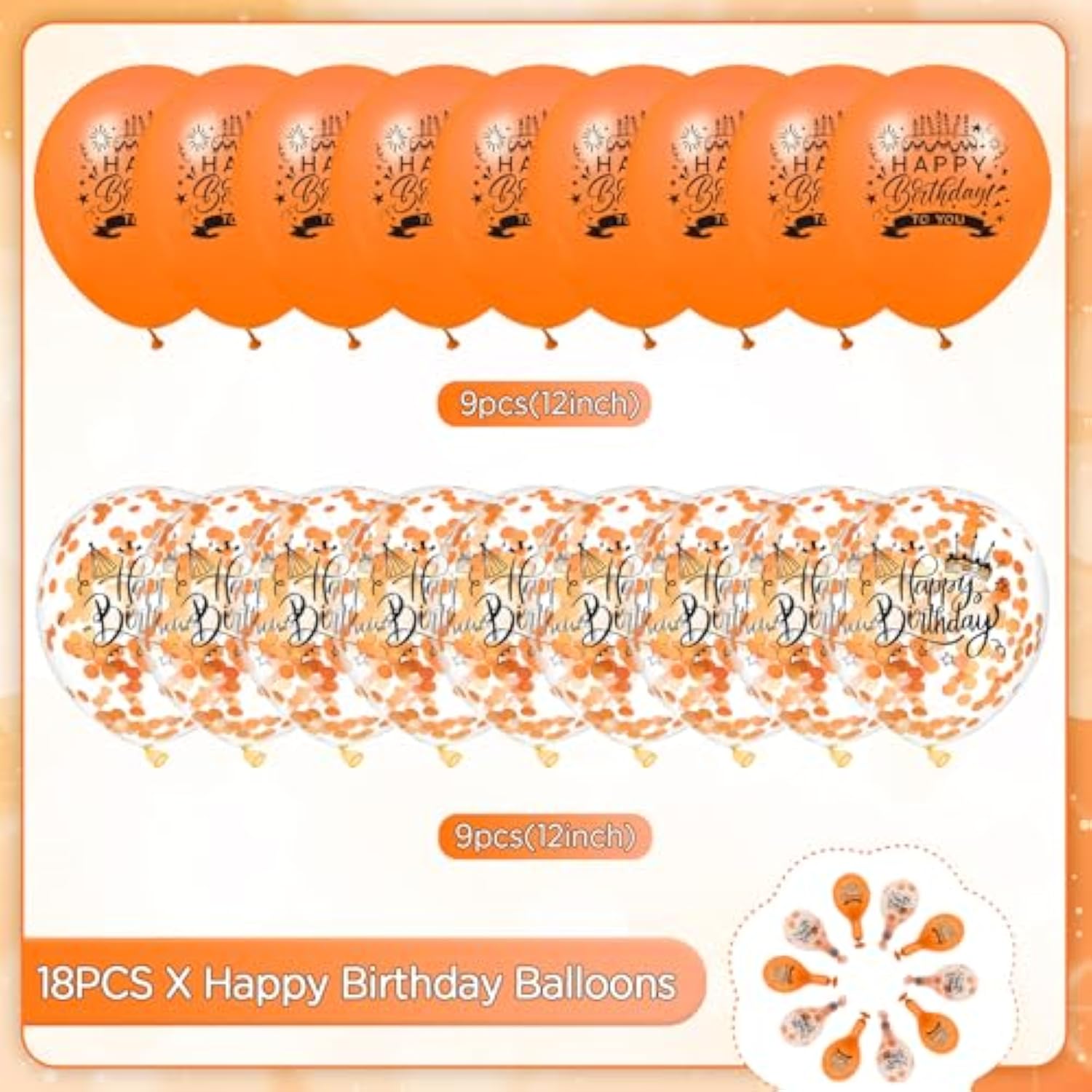 Orange Happy Birthday Balloons 18Pcs Latex Confetti Fall Party Decorations Supplies