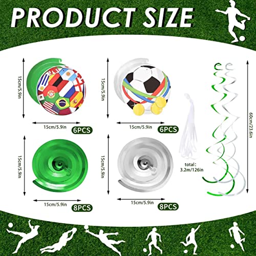 28pcs Soccer Hanging Swirls for Party Decorations, 12Pcs Soccer Flag Hanging Swirls and 16pcs Hanging Swirls for Soccer Birthday Party Home Sports Club Bar Decorations