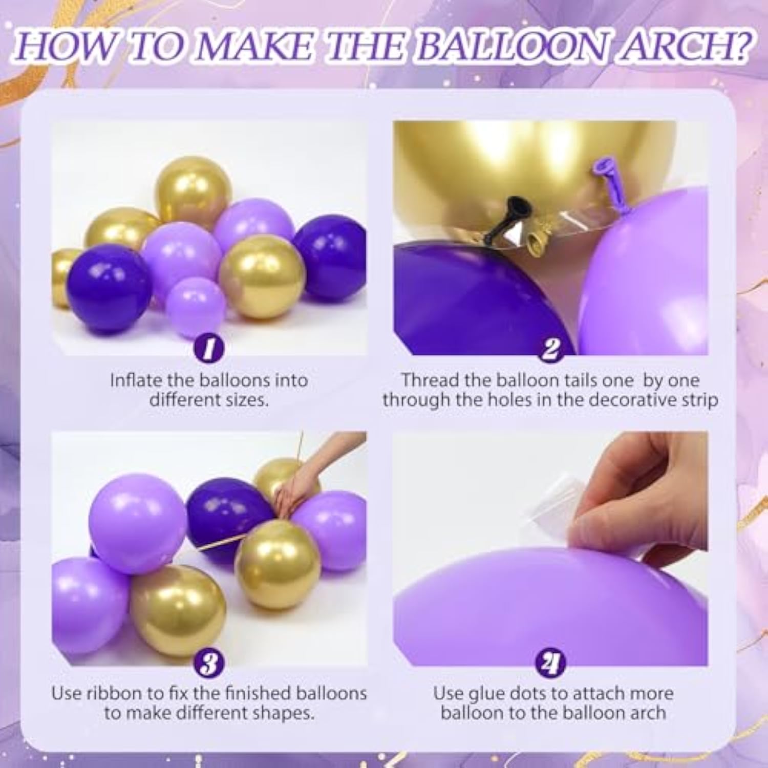132pcs Purple Gold Balloon Garland Kit with Metallic Gold Confetti for Parties