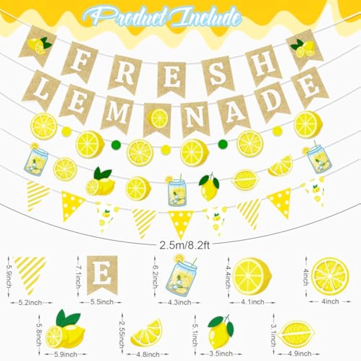 5 Pcs Lemonade Stand Decorations Lemon Sign Banner & Citrus Garland Set