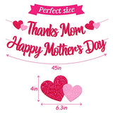 Thanks Mom Happy Mother's Day Banner Heart Flower Crown Love Themed Party Decorations for Women Happy Mother's Day Celebration Supplies (Rose Red)