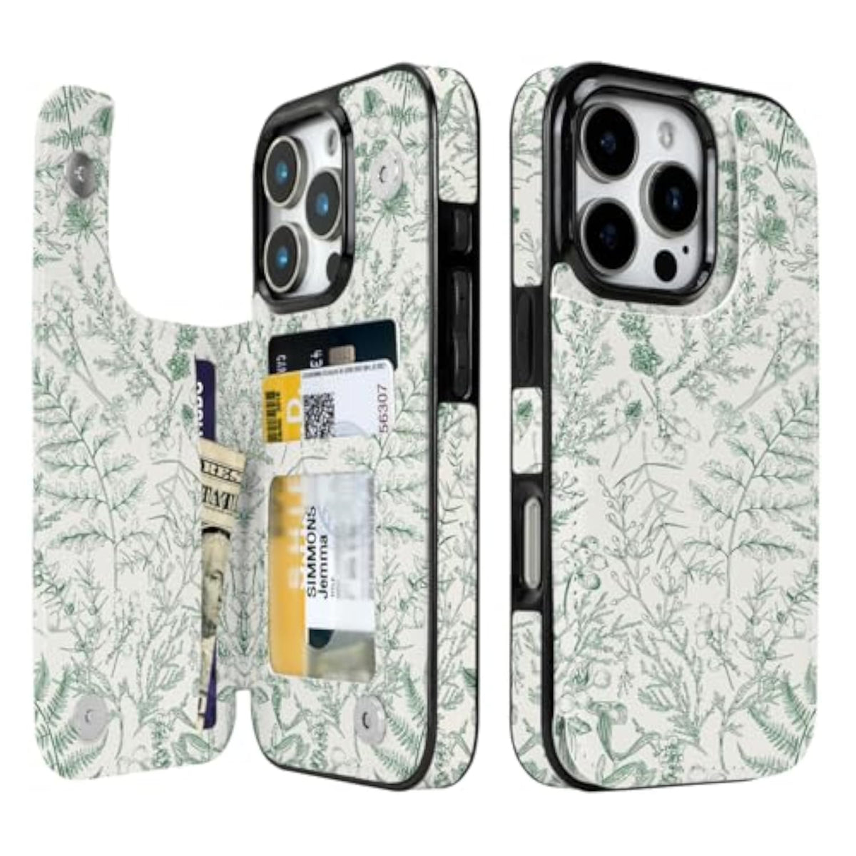 Floral Flip Wallet Case Compatible with iPhone 16 Pro 6.3 inch Green