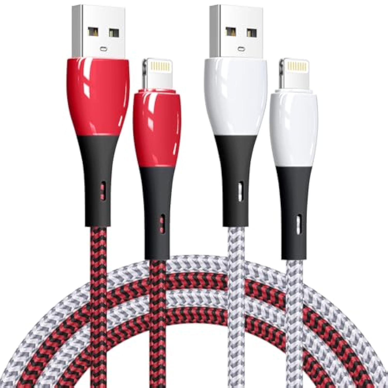 iPhone Charger 2-Pack 6Ft MFi Nylon Lightning Cable Fast Charging Red White