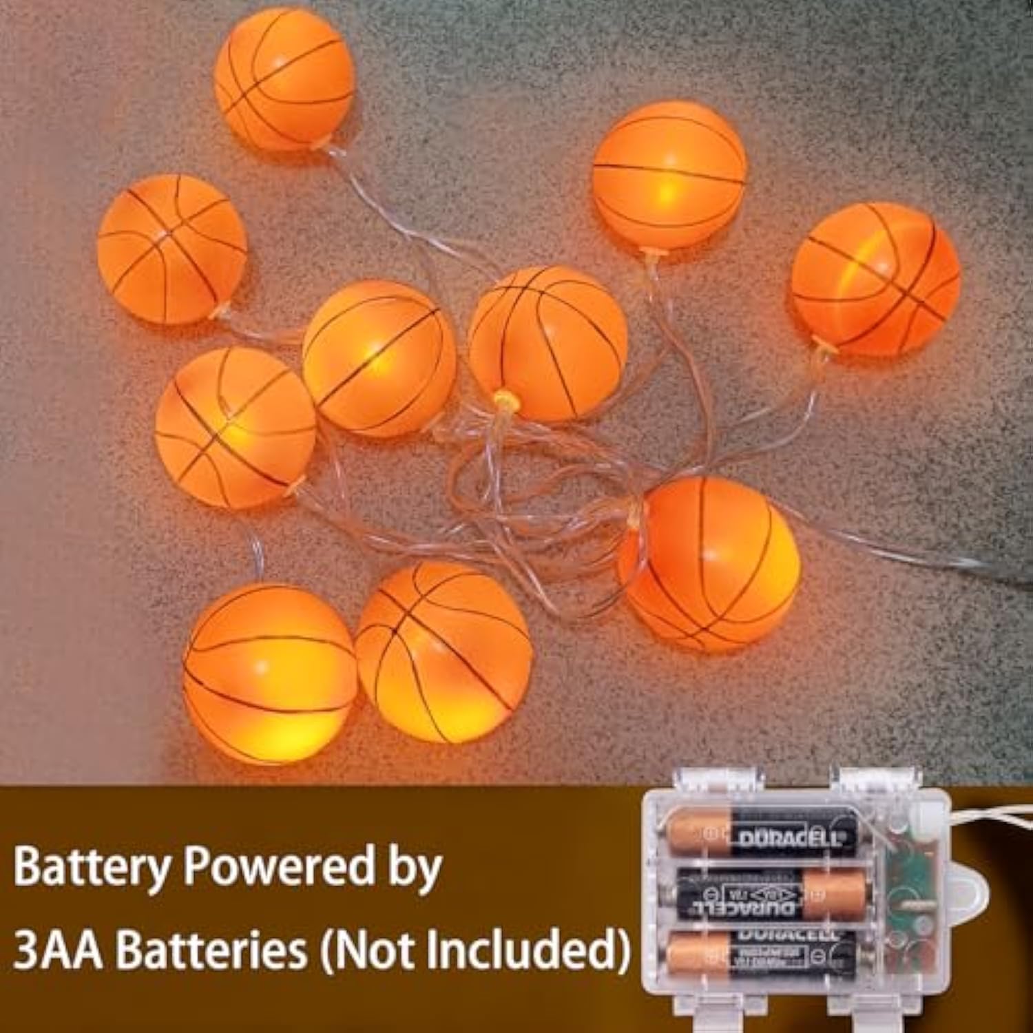 Basketball Decorations String Lights Battery Operated, 6.8Ft 10 Led Light Up Basketball Light With Timer, Indoor Outdoor