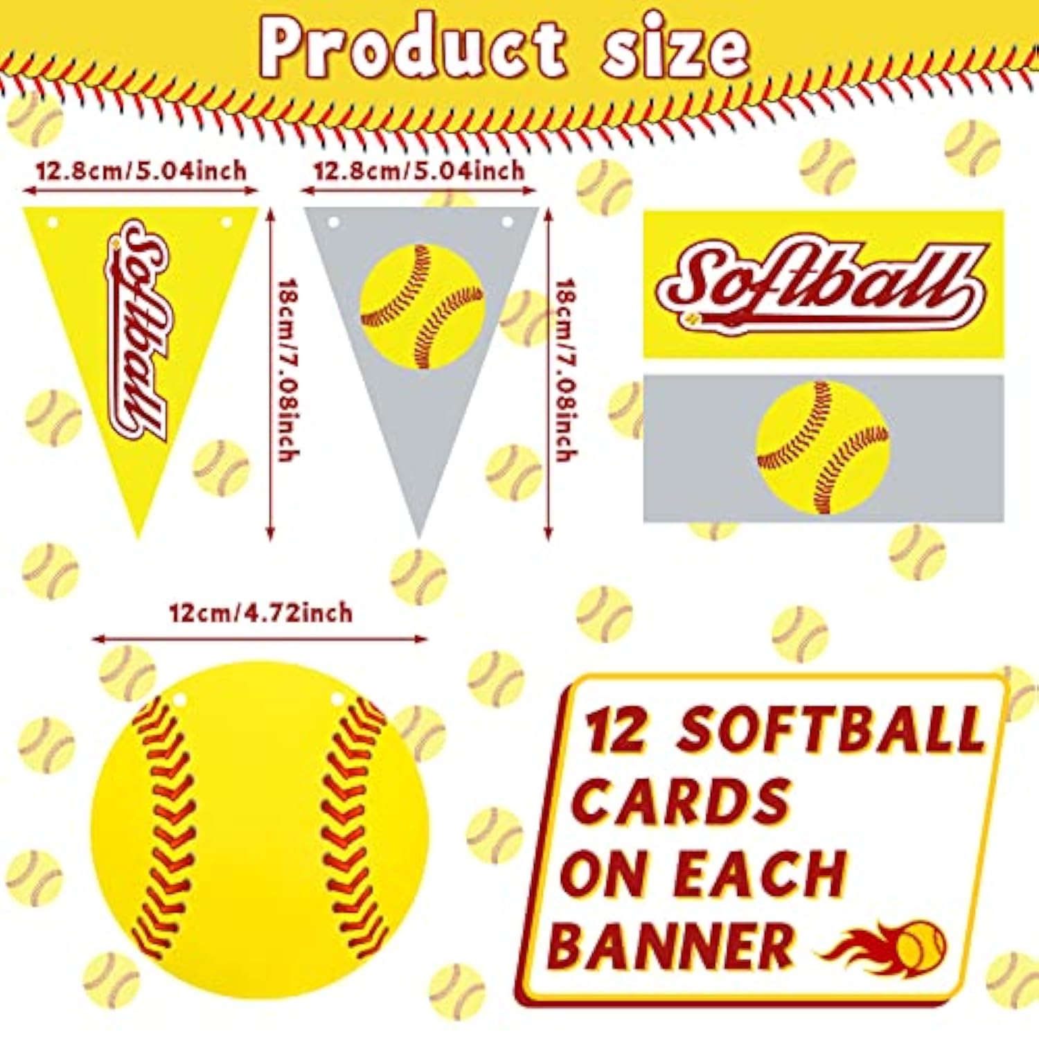 4 Pieces Softball Party Decorations Softball Party Banners Bunting Hanging Banners Paper Garlands Favors For Sports Theme Birthday (Bright Style)