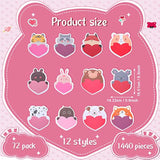 72 Pcs Heart Sticky Notes Valentine'S Day Cute Cartoon Animal Sticky Notes Funny Animal Self Stick Memo Pad For Office Valentine'S Day Favors, 12 Styles