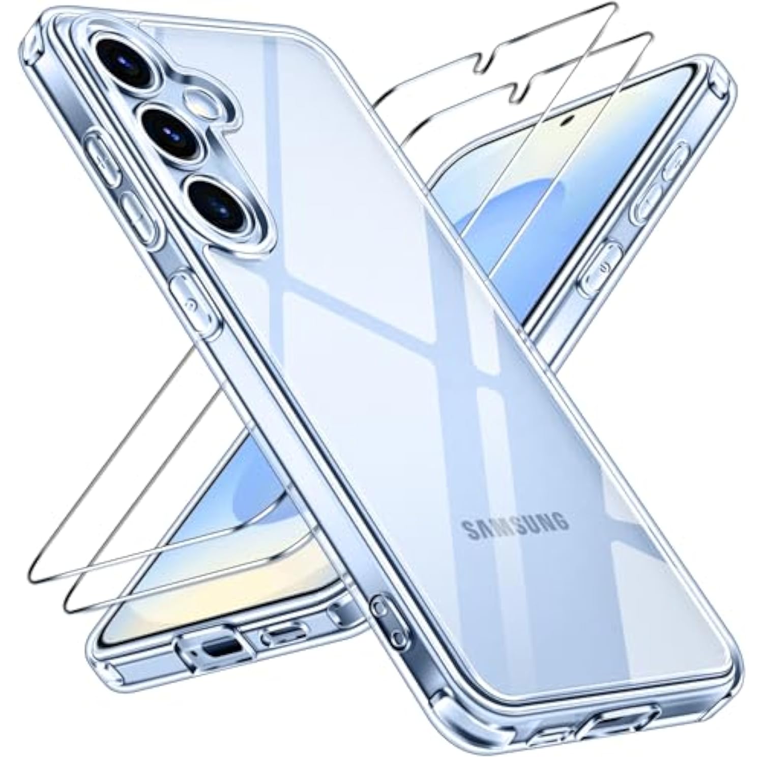 3-in-1 Case for Galaxy S25 5G with 2-Pack Screen Protectors - Clear & Slim