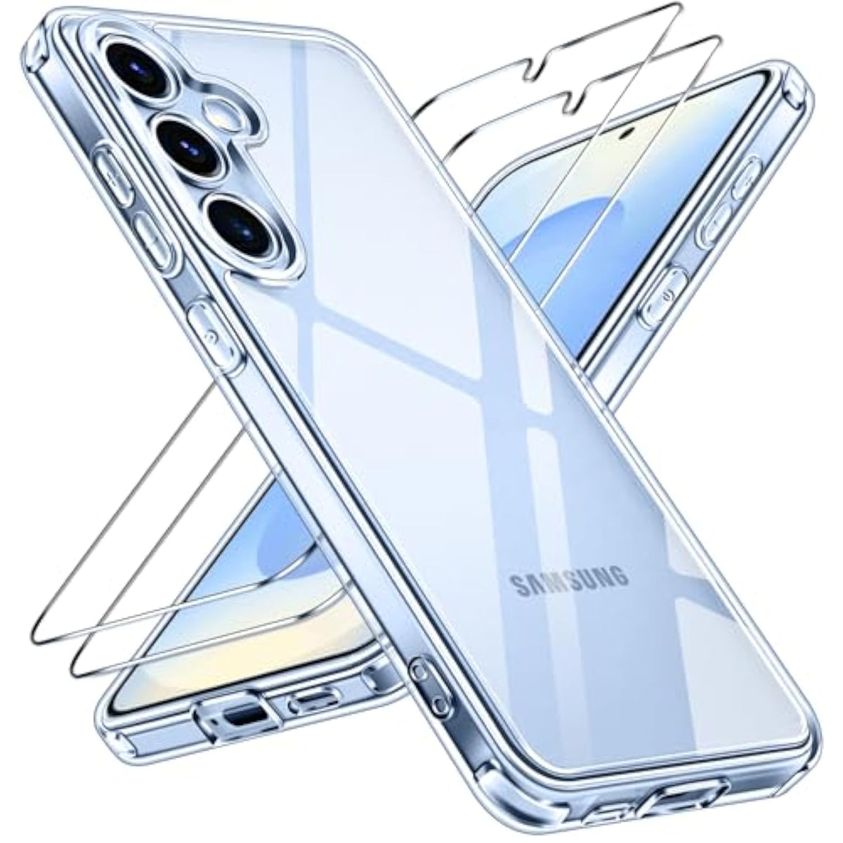 3-in-1 Case for Galaxy S25 5G with 2-Pack Screen Protectors - Clear & Slim