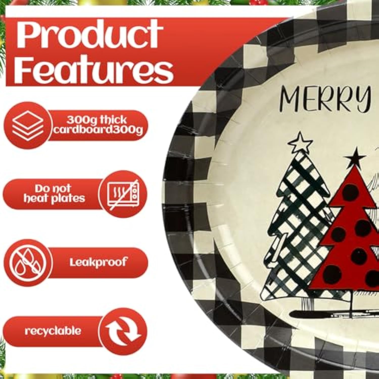 50 Count Christmas Oval Paper Plates Xmas Tree Buffalo Plaid Disposable Platters 10 X 12 Inch Merry Christmas Plates Dinnerware Serving Tray For Holiday Dinner Party Supplies