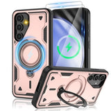 For Samsung Galaxy-S23 Fe Case With Magsafe & [Hd Screen Protector×2][Anti-Fingerprint], 360° Metal Rotated Kickstand,Military Grade Shockproof Protective For Galaxy S23 Fe Case,Rose Gold