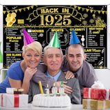 100th Birthday Black & Gold Banner, Vintage 1925 Backdrop, Large Party Decoration 6x3.6ft