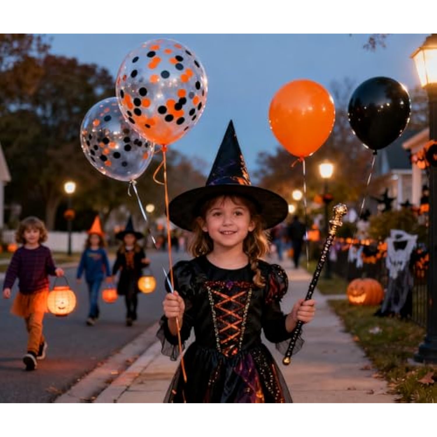 50Pc Halloween Balloons – 12" Orange & Black Latex with Confetti