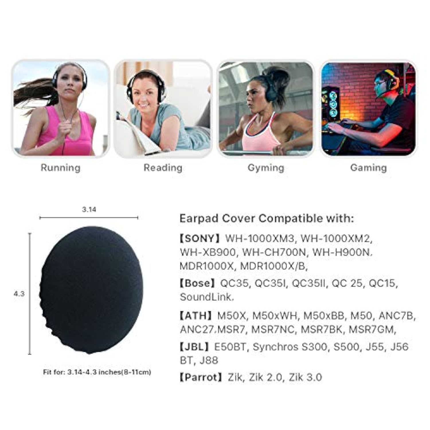 3 Pairs Stretchable Fabric Headphone Covers/Washable Sanitary Ear Pad,Earcup Earpad Covers Fit Most On Ear Headphones 8-11Cm(3.14" - 4.33") Earpads