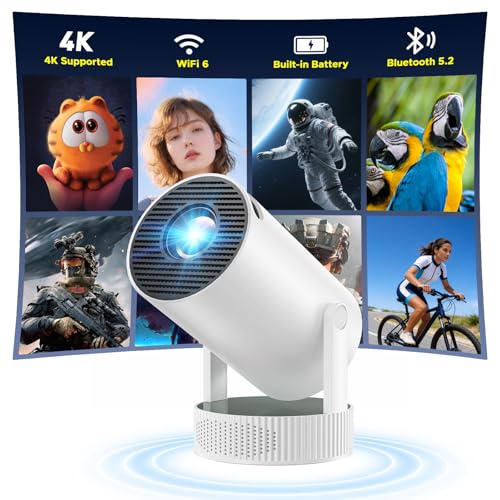 Mini Projector With Wifi And Bluetooth, Portable Projector Built-In Battery Supported 4K, Auto Keystone, 220° Rotation Outdoor Projectors Compatible With Hdmi / Tv Stick / Iphone / Laptop For Bedroom