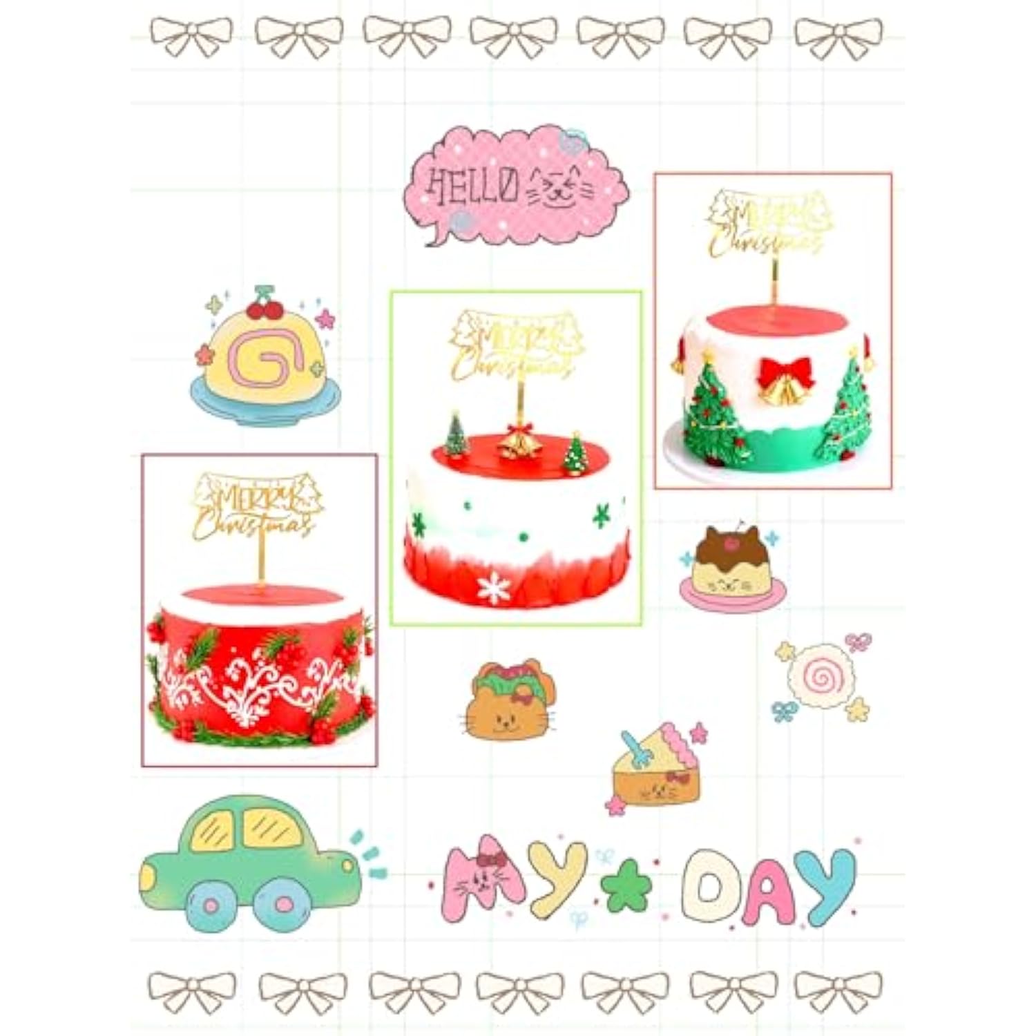 Gold Mirror Merry Christmas Cake Topper Holiday Party Decoration