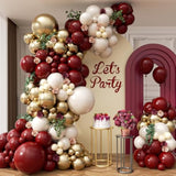 Burgundy & Gold Balloon Garland Kit – Maroon, Nude, White and Metallic for Graduation and Parties