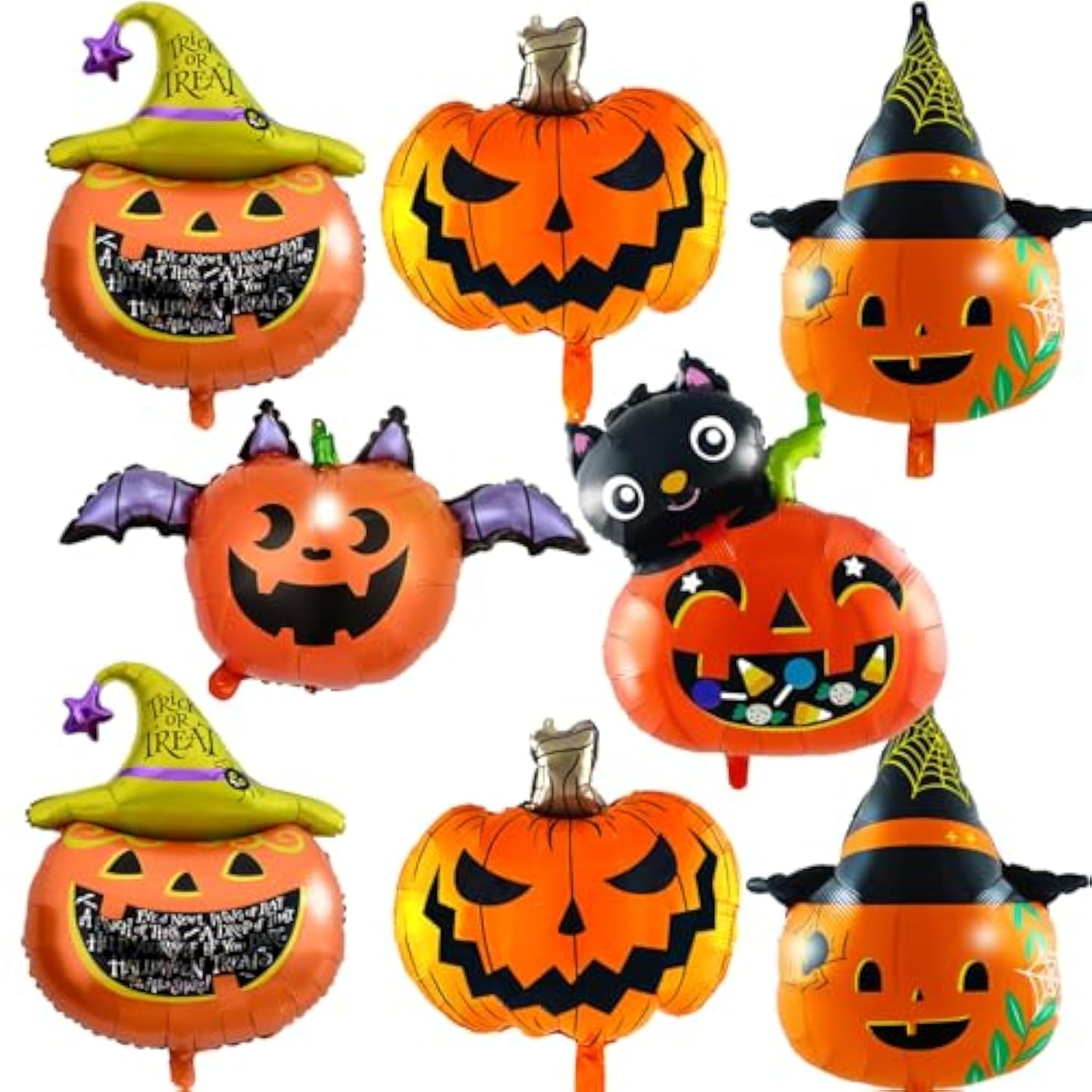 8Pc Halloween Pumpkin Foil Balloons – 30" Orange Black Jack O’ Lantern Decor