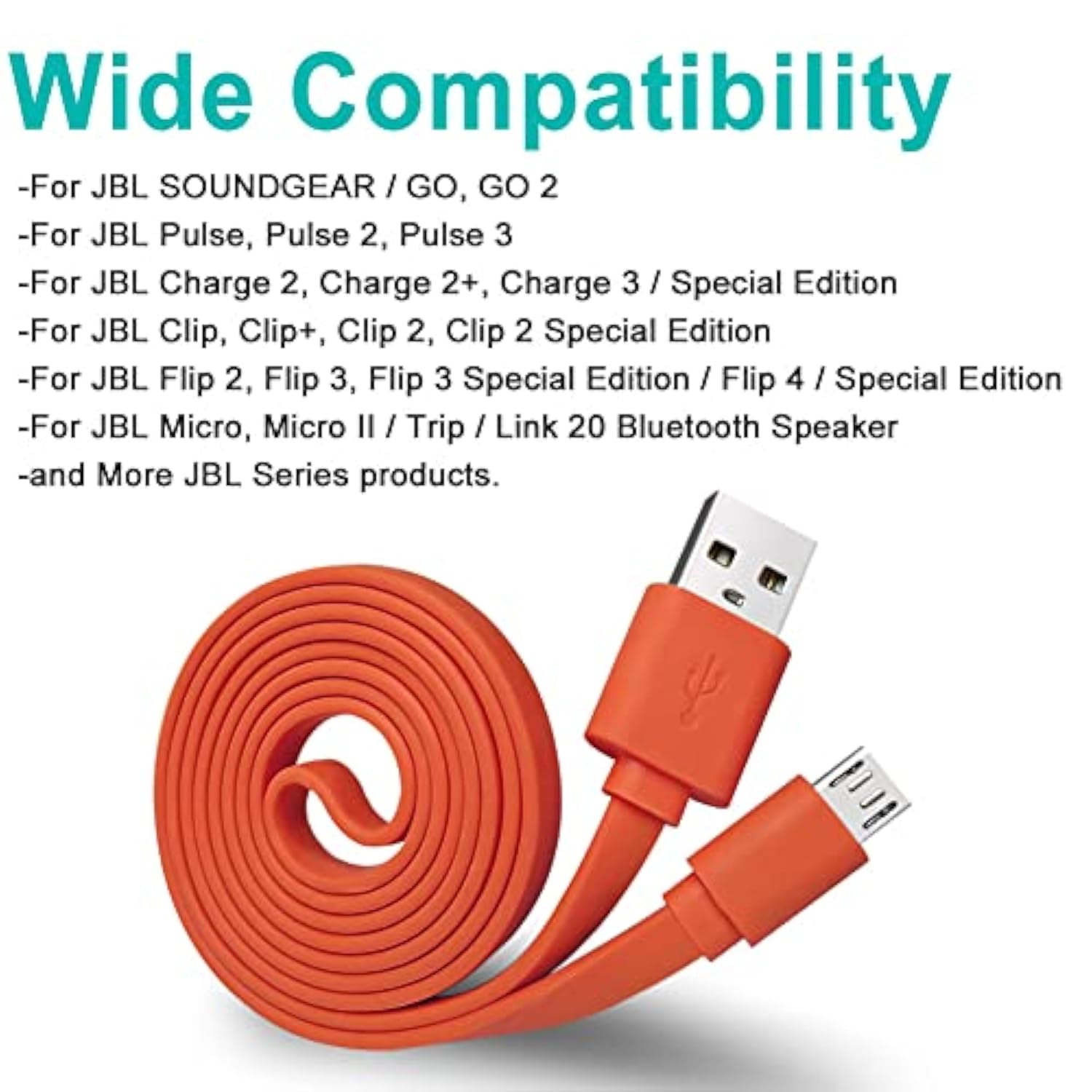 Charger Cord For Jbl Speaker,Flat Micro Usb Charging Power Supply Cable Cord Line For Jbl Speaker Earphone Headphone Charge Replacement 3Ft