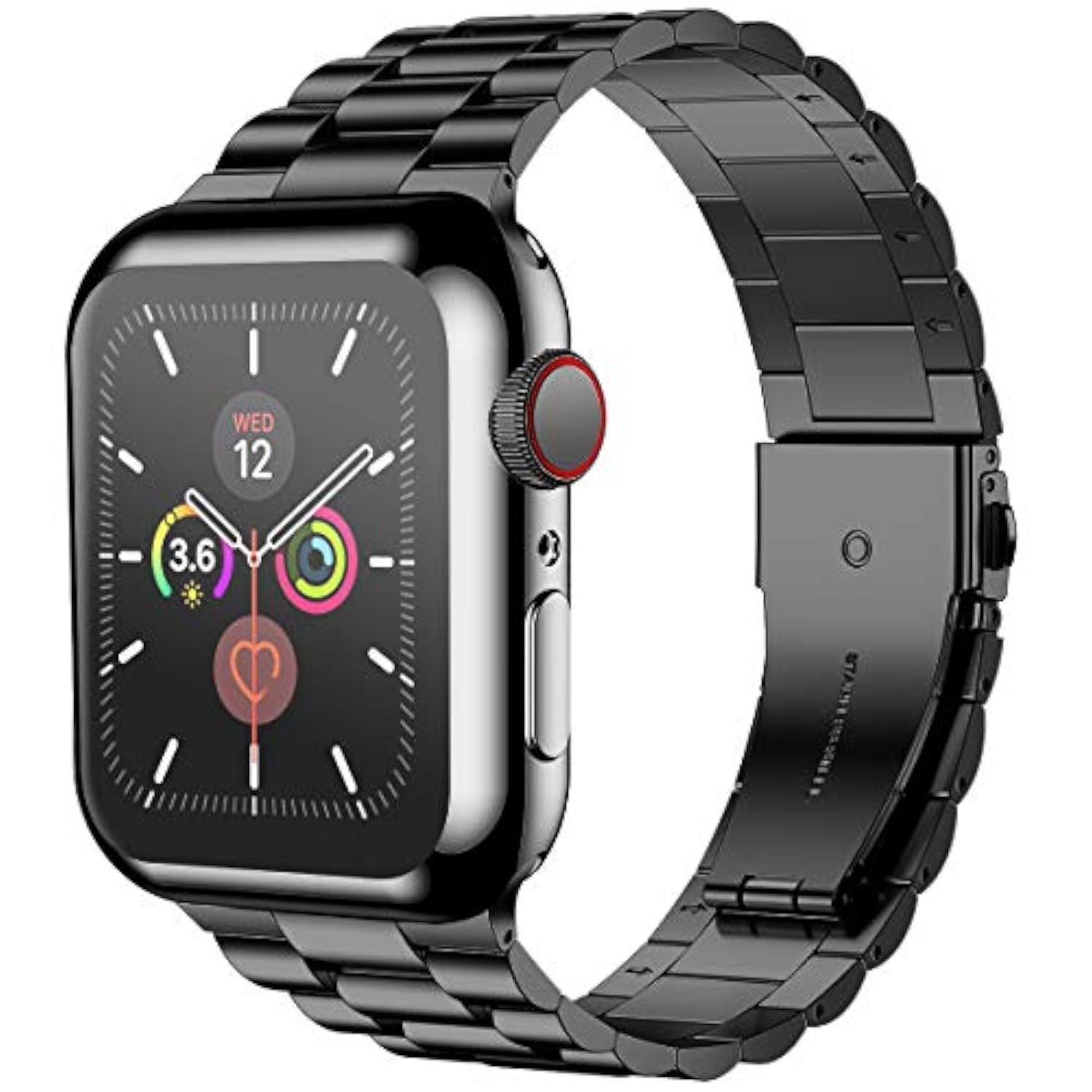 Compatible With Apple Watch Bands 44Mm Series 6 5 4 Se, Upgraded Stainless Steel Band With Iwatch Screen Protector Case For Men Women Black/Black