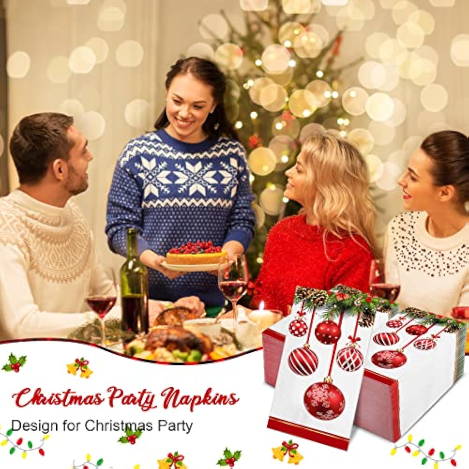 200 Pcs Christmas Napkins Disposable Paper Xmas Disposable Guest Towels Merry Christmas Dinner Napkins Design For Winter Holiday Party Supplies Tableware Decorations (Baubles Style)